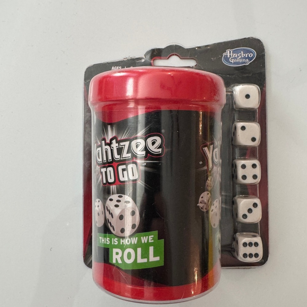 Yahtzee To Go Travel Dice Game Hasbro Gaming 5 Dice Cup Score Cards Ages 8+